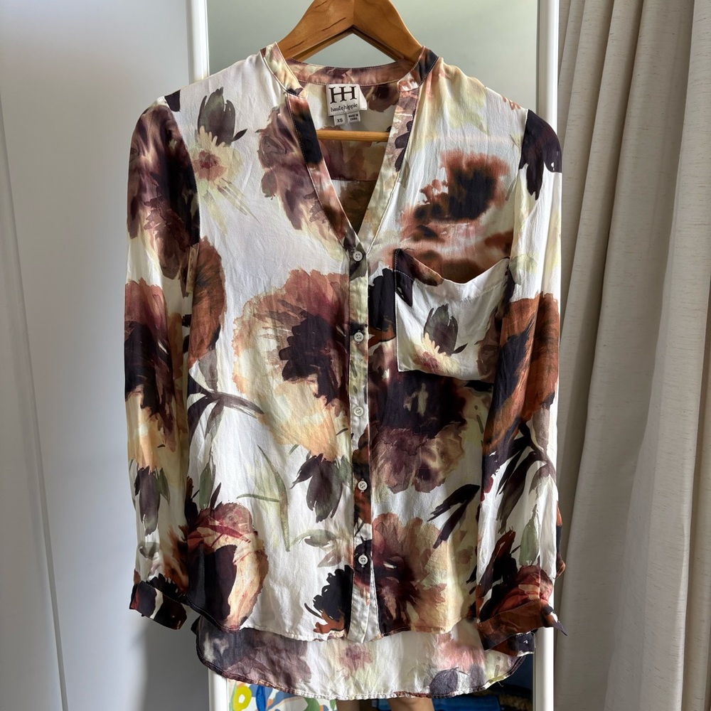 Haute Hippie Floral Blouse - Cream and Brown